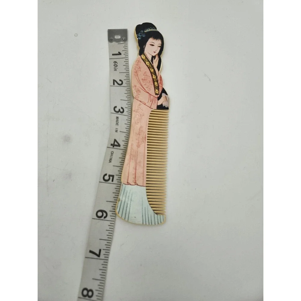 Vintage Asian Lady Decorative Wooden Comb 6.5